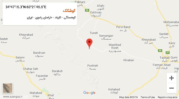 روستای کوشکک بر روی نقشه