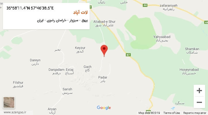 روستای لات آباد بر روی نقشه