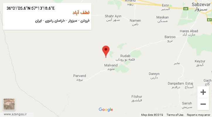 روستای لطف آباد بر روی نقشه