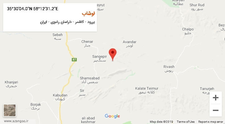 روستای لوشاب بر روی نقشه