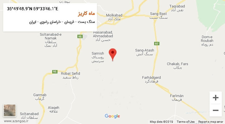 روستای ماه کاریز بر روی نقشه