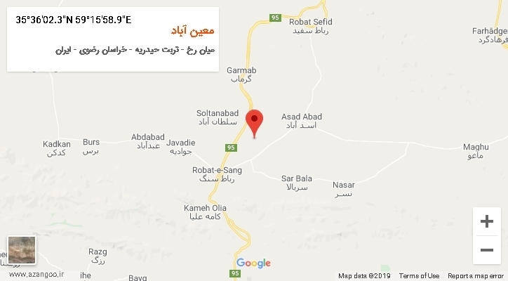 روستای معین آباد بر روی نقشه