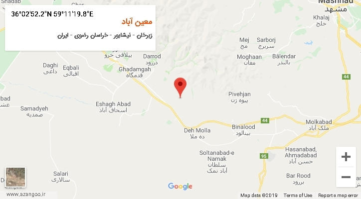 روستای معین آباد بر روی نقشه