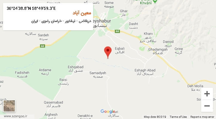روستای معین آباد بر روی نقشه