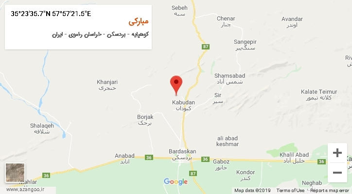 روستای مبارکی بر روی نقشه