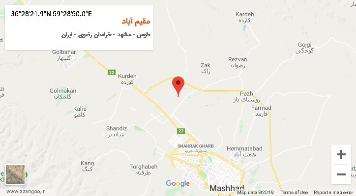 روستای مقیم آباد بر روی نقشه