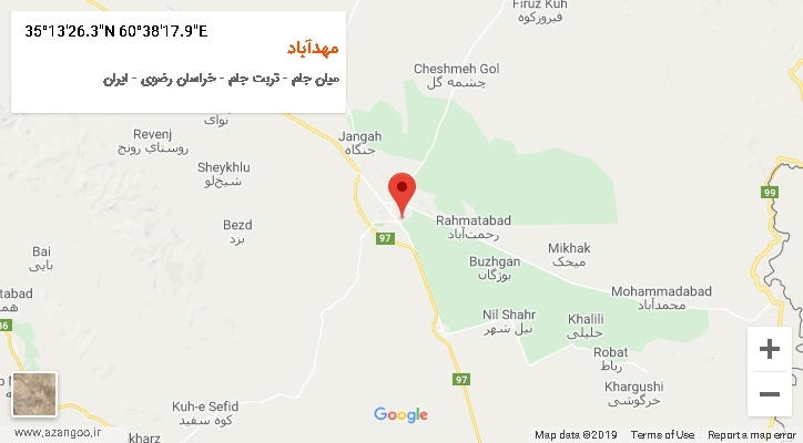 روستای مهدآباد بر روی نقشه