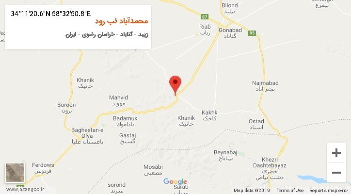 روستای محمدآباد لب رود بر روی نقشه