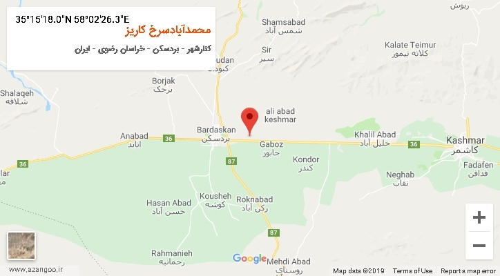 روستای محمدآبادسرخ کاریز بر روی نقشه