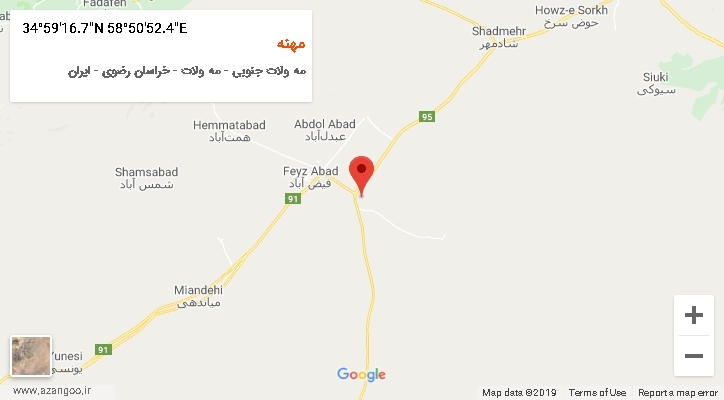 روستای مهنه بر روی نقشه