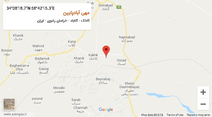 روستای مهی آبادپایین بر روی نقشه