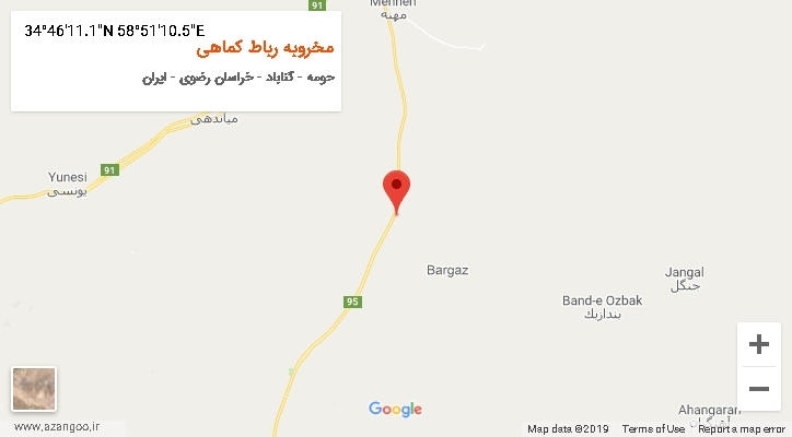 روستای مخروبه رباط کماهی بر روی نقشه