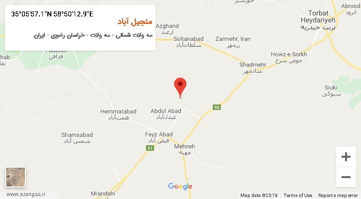 روستای منجیل آباد بر روی نقشه