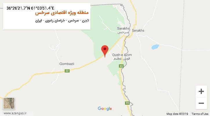 روستای منطقه ویژه اقتصادی سرخس بر روی نقشه
