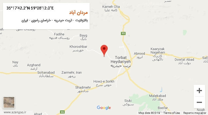 روستای مردان آباد بر روی نقشه