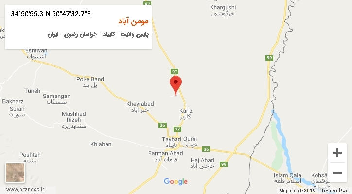 روستای مومن آباد بر روی نقشه
