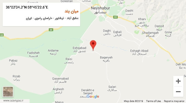 روستای میان بند بر روی نقشه