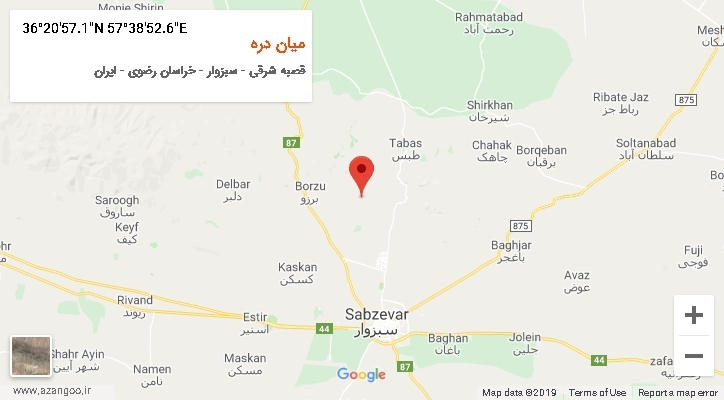 روستای میان دره بر روی نقشه