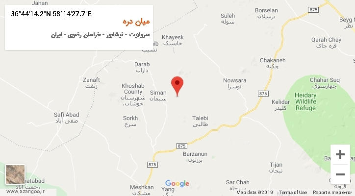 روستای میان دره بر روی نقشه