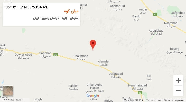 روستای میان کوه بر روی نقشه