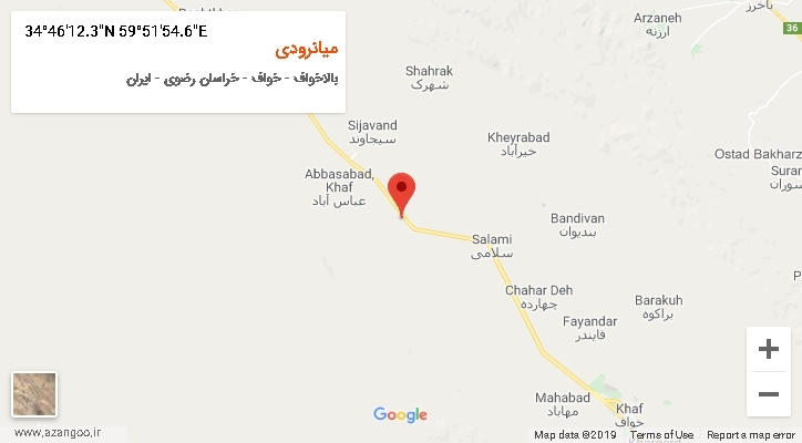 روستای میانرودی بر روی نقشه