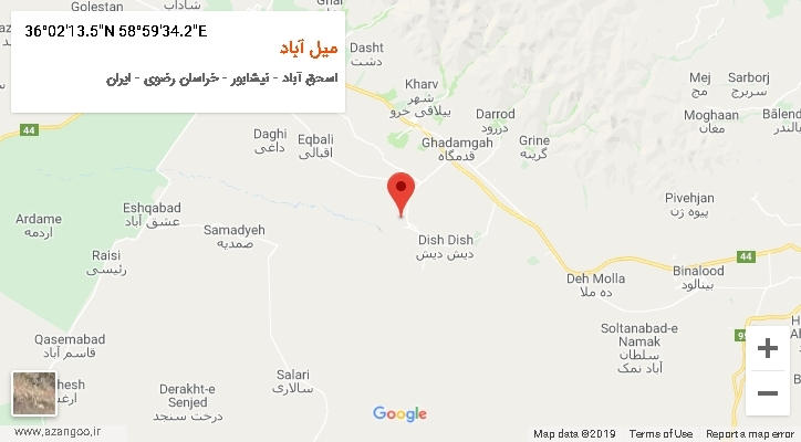 روستای میل آباد بر روی نقشه