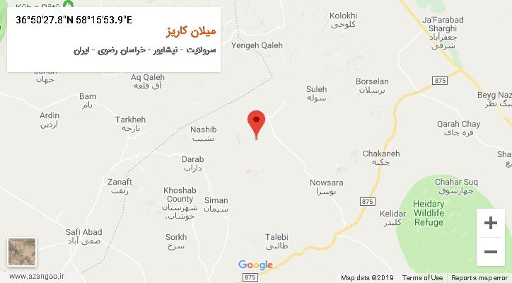 روستای میلان کاریز بر روی نقشه