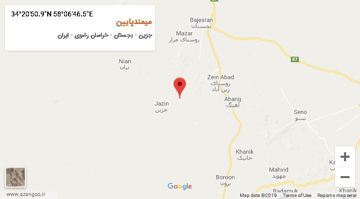 روستای میمندپایین بر روی نقشه