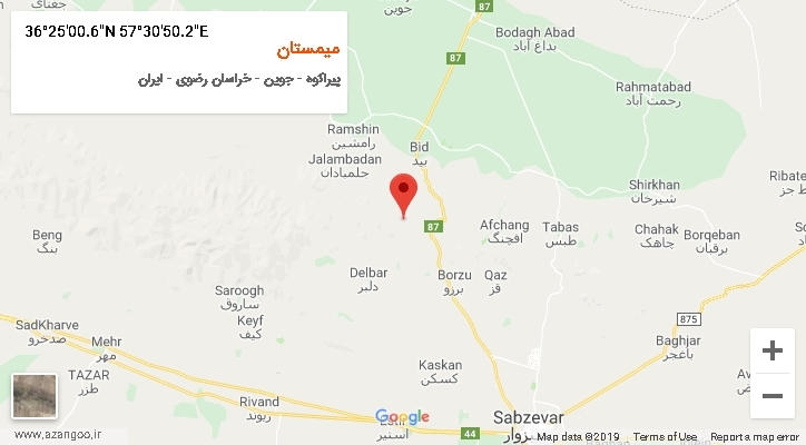 روستای میمستان بر روی نقشه