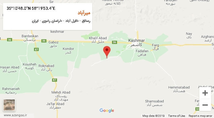 روستای میرآباد بر روی نقشه