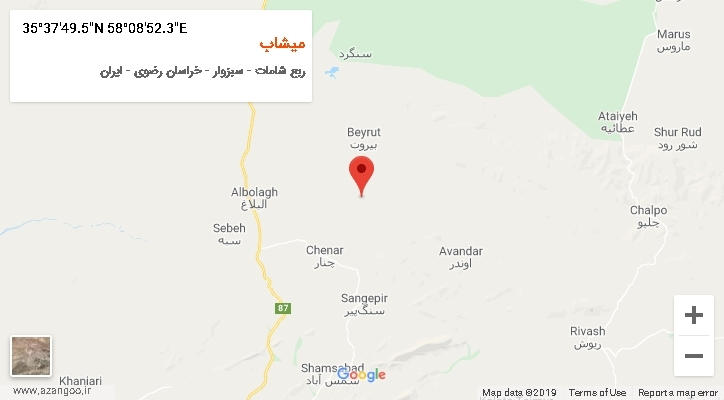 روستای میشاب بر روی نقشه