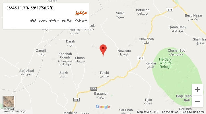 روستای مزندیز بر روی نقشه