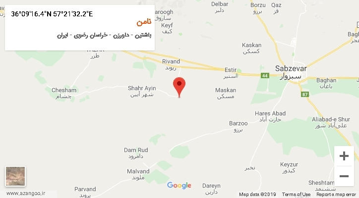 روستای نامن بر روی نقشه