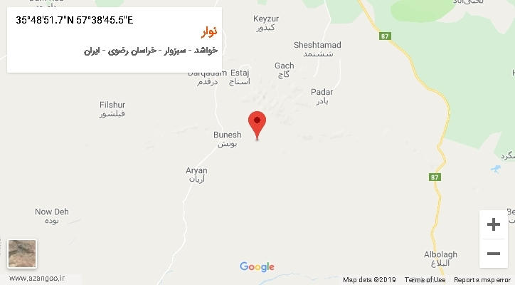 روستای نوار بر روی نقشه
