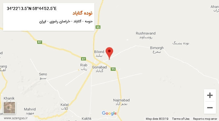 روستای نوده گناباد بر روی نقشه