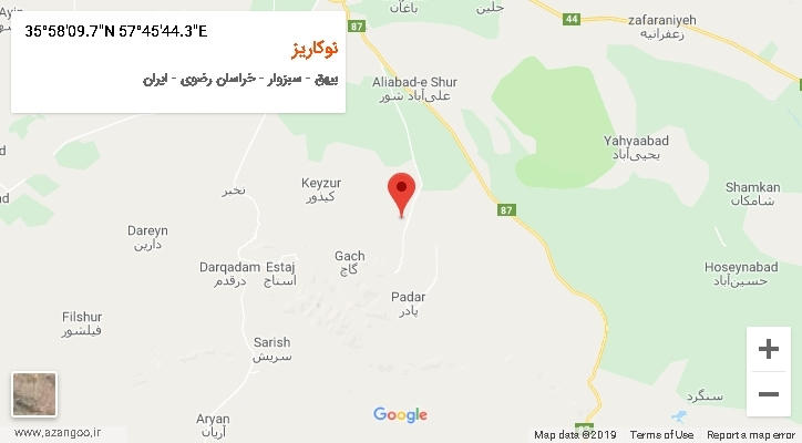 روستای نوکاریز بر روی نقشه