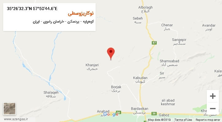 روستای نوکاریزوسطی بر روی نقشه