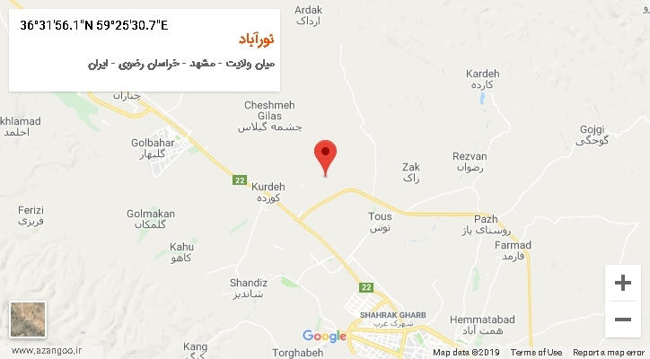روستای نورآباد بر روی نقشه
