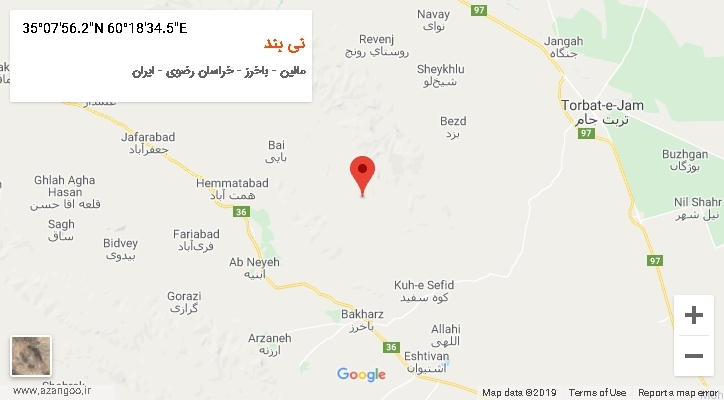 روستای نی بند بر روی نقشه