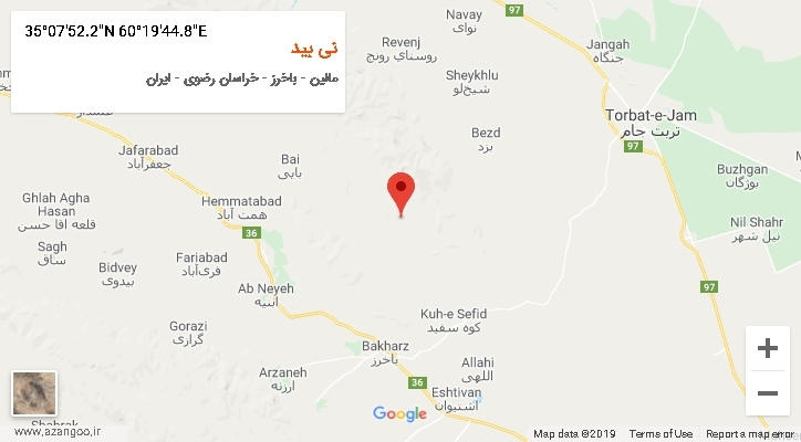 روستای نی بید بر روی نقشه