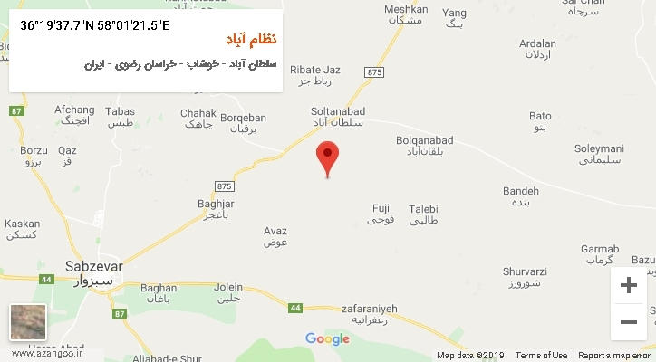 روستای نظام آباد بر روی نقشه