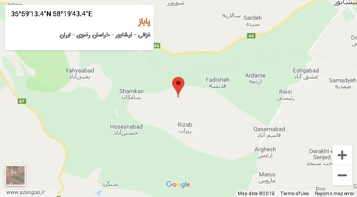 روستای پاباز بر روی نقشه