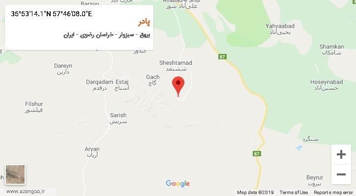 روستای پادر بر روی نقشه