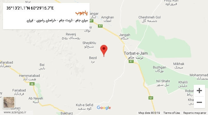 روستای پاجوب بر روی نقشه