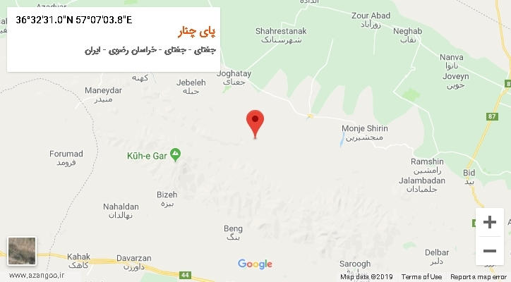 روستای پای چنار بر روی نقشه