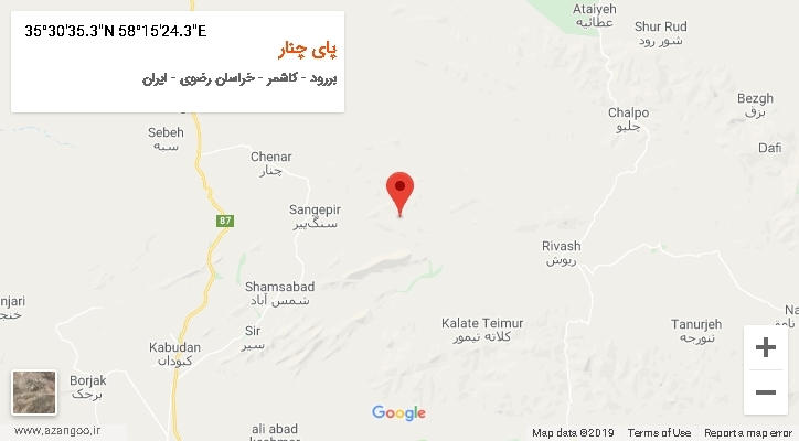 روستای پای چنار بر روی نقشه