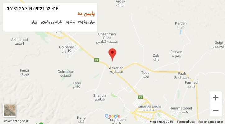 روستای پایین ده بر روی نقشه