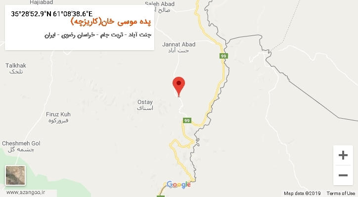 روستای پده موسی خان(کاریزچه) بر روی نقشه