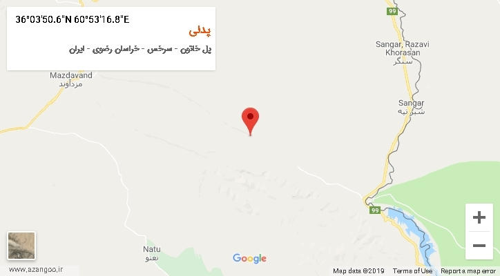 روستای پدلی بر روی نقشه