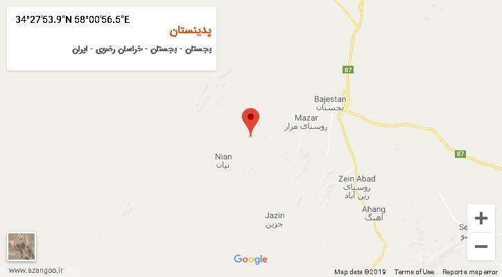 روستای پدینستان بر روی نقشه